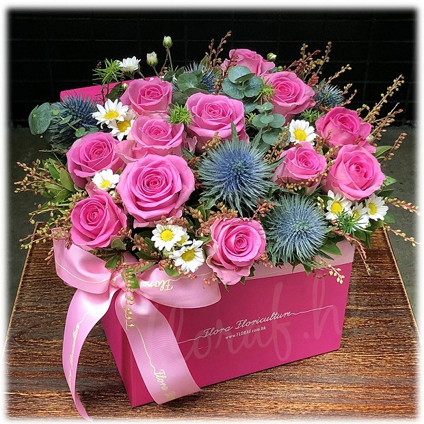 送禮花盒 玫瑰盒花  粉玫瑰盒花 玫瑰花 粉色玫瑰 生日花 生日送禮 